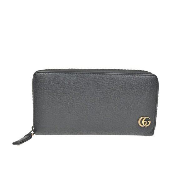 GUCCI GG Logo Marmont Long Zipper Wallet Leather Black GHW Italy 60FC119 - Picture 1 of 14